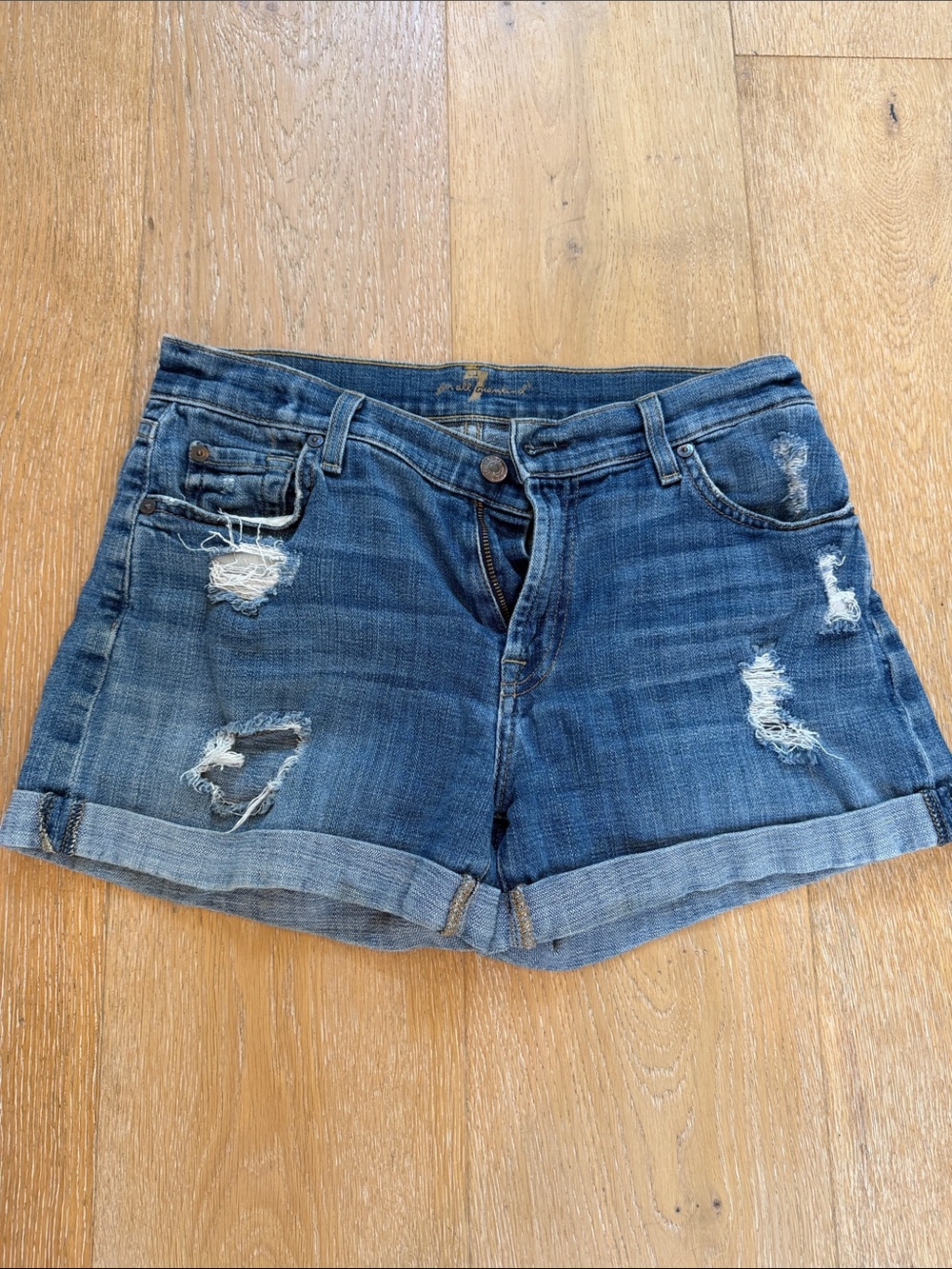 7 For All Mankind Distressed Denim Rolled-Hem Women's dress Shorts - Relaxed Fit